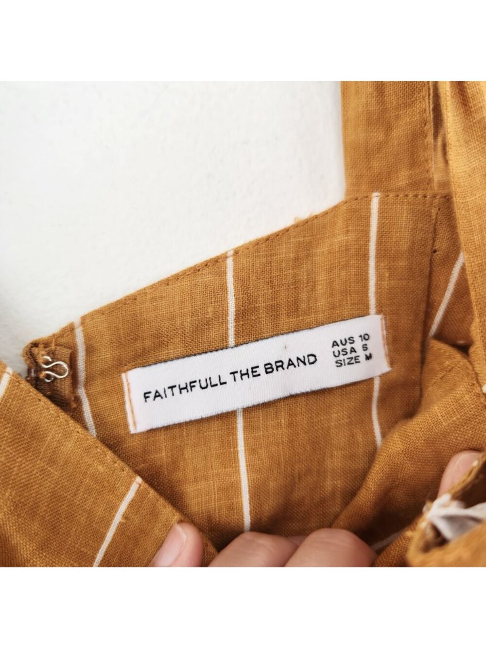 Faithfull The Brand Striped Mini Dress Nautical 100% Linen Yellow Women's M (6) - Picture 6 of 8